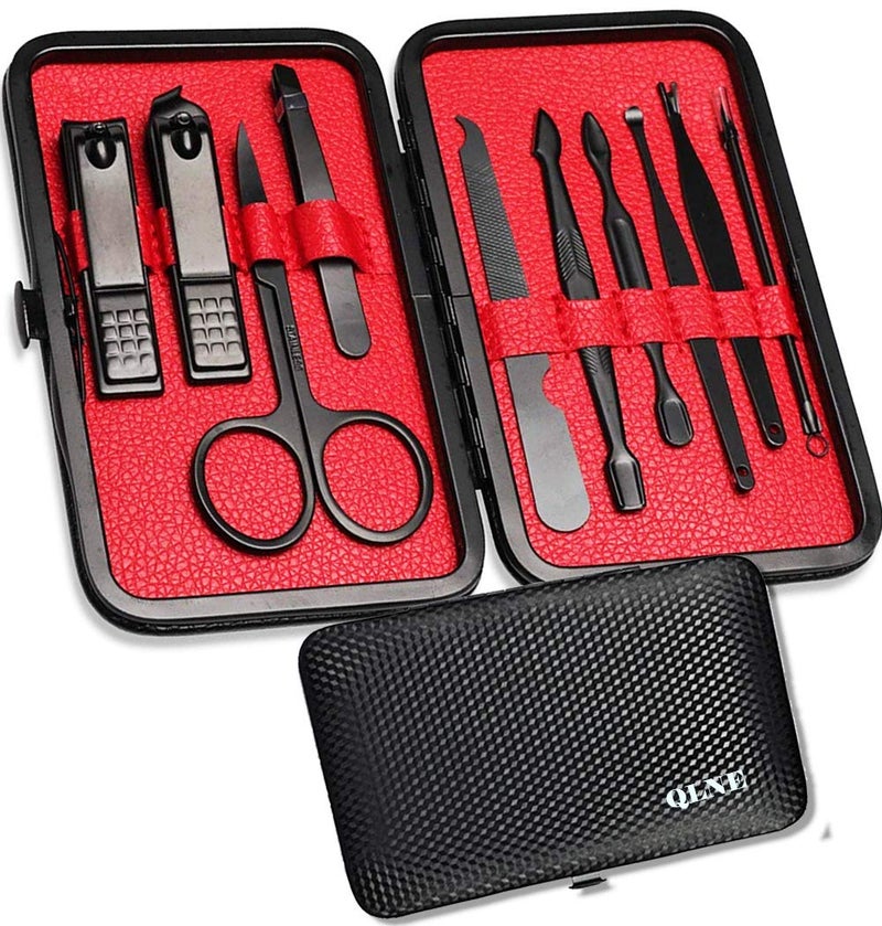 QLNE Nail Clippers Sets High Precisio Stainless Steel Nail Cutter Pedicure Kit Nail File Sharp Nail Scissors and Clipper Manicure Pedicure Kit Fingernails & Toenails with Portable stylish case (Red_10in1) - Image 1